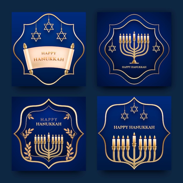 Vettore gratuito raccolta realistica di post su instagram di hanukkah