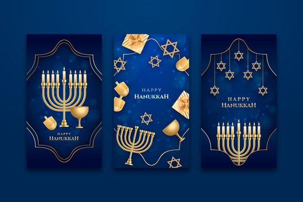 Realistic hanukkah instagram stories collection
