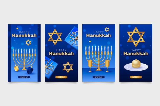 Free vector realistic hanukkah instagram stories collection