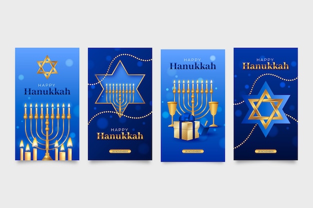 Vettore gratuito raccolta realistica di storie di instagram di hanukkah