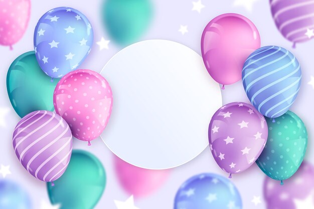 Realistic happy birthday balloons background copy space