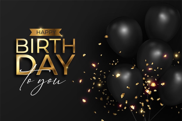 Free vector realistic happy birthday in black and golden