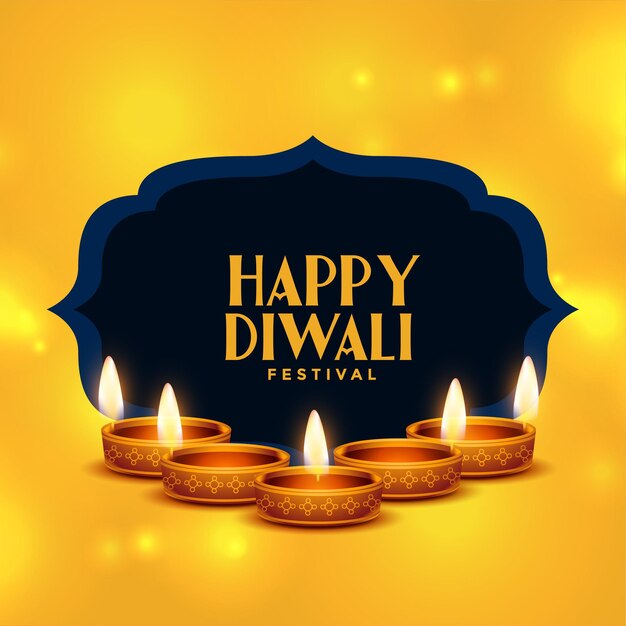 Carta diwali felice realistica con decorazione diya