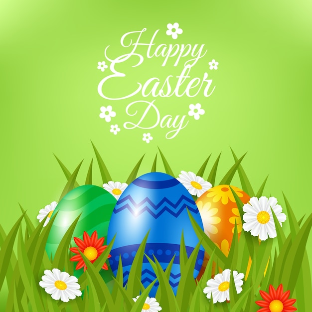 Free vector realistic happy easter day colourful eggs in the grass