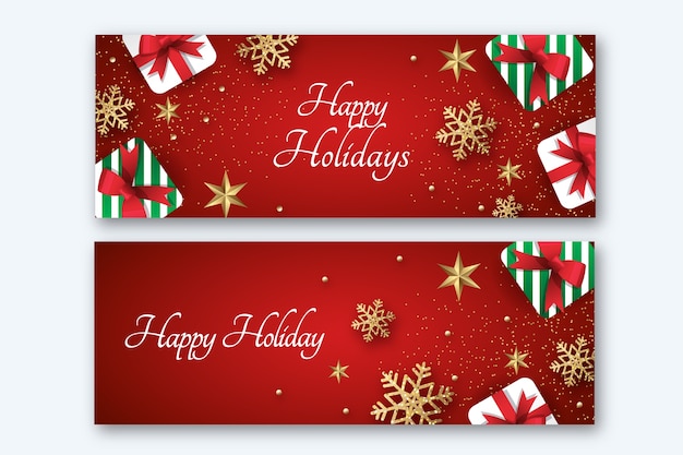 Free vector realistic happy holidays horizontal banners set