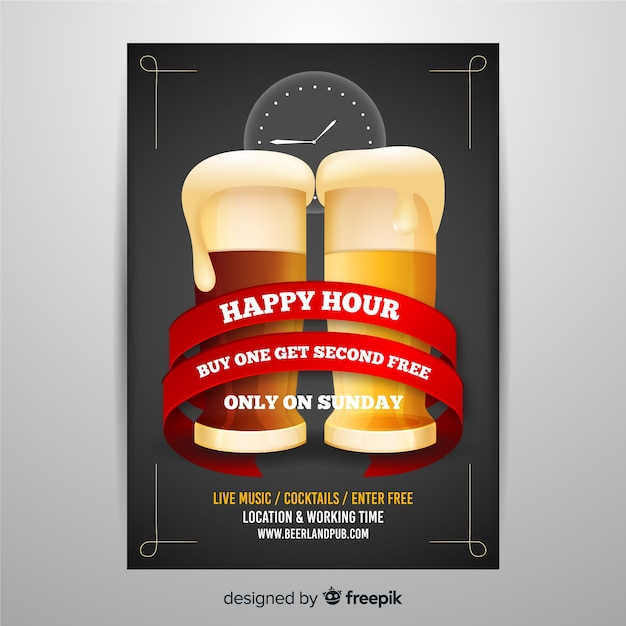 Realistic happy hour poster template