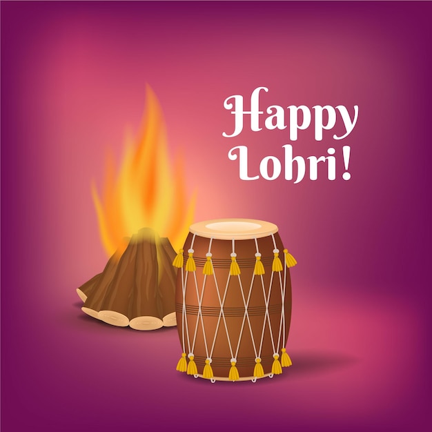 Free vector realistic happy lohri bonfire