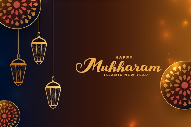 Free vector realistic happy muharram decorative golden card design