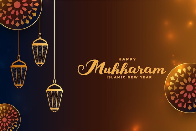 Realistic happy muharram decorative golden card design