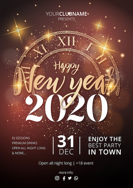 Realistic happy new year 2020 party poster