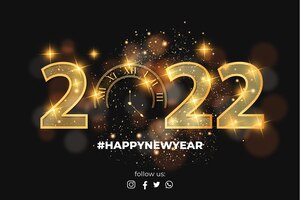 Realistic happy new year 2022 background with golden texture numbers