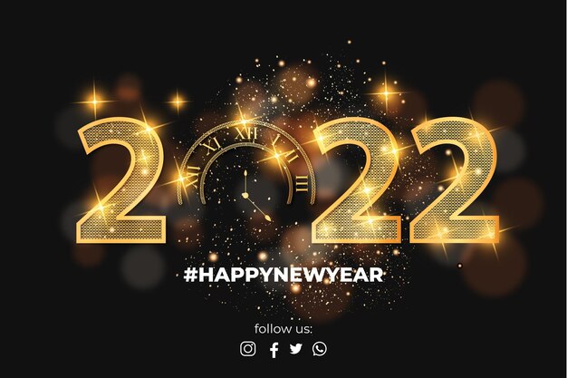 realistic happy new year 2022 background with golden texture numbers