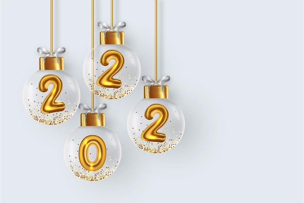 Realistic happy new year 2022 banner with 3d christmas ball