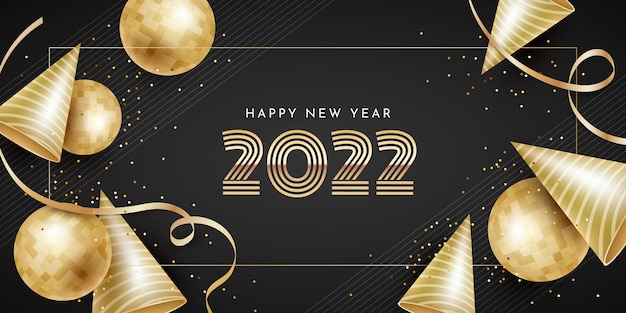 Realistic happy new year 2022 banner