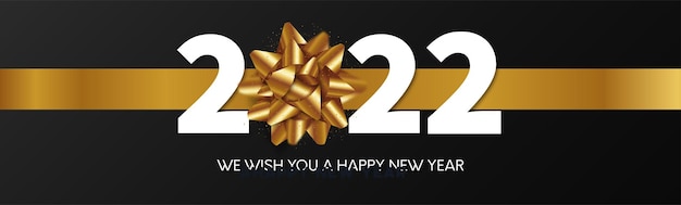 Free vector realistic happy new year 2022 card with golden ribbon