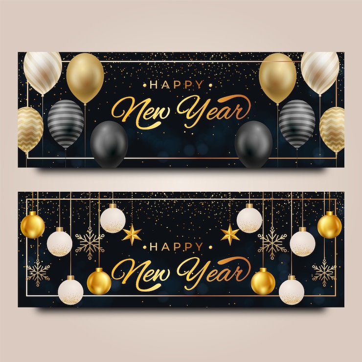 Free Vector realistic happy new year 2022 horizontal banners set