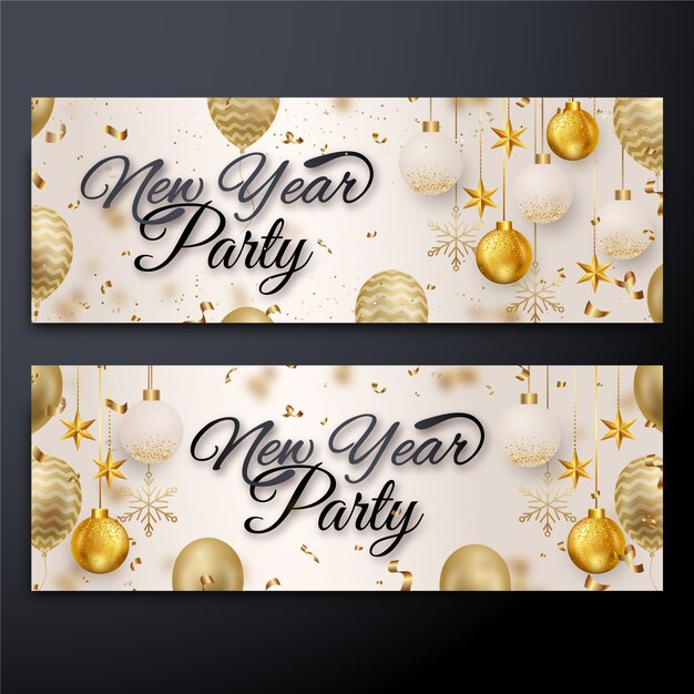 Realistic happy new year 2022 horizontal banners set