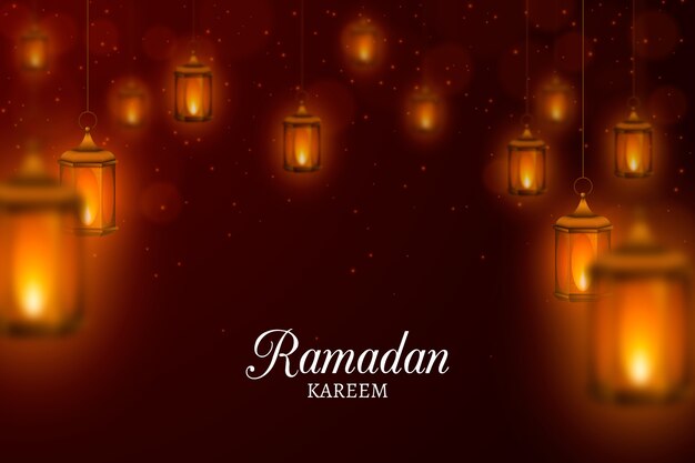 Realistic happy ramadan kareem with lights