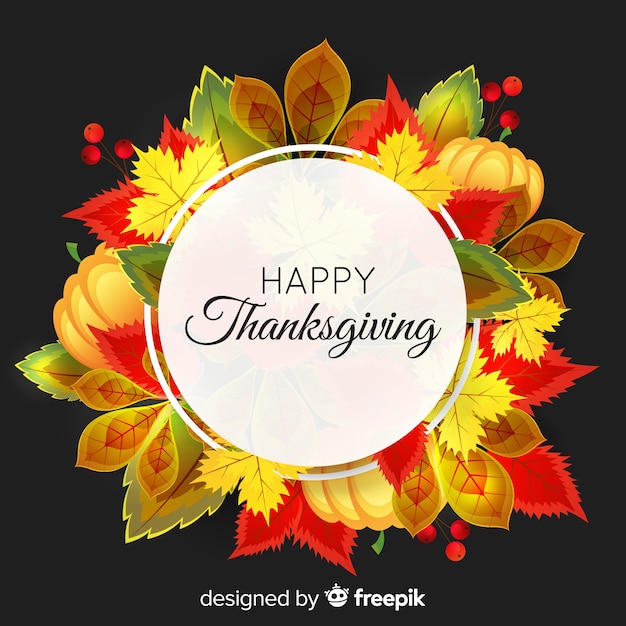 Free vector realistic happy thanksgiving background with autumn elements