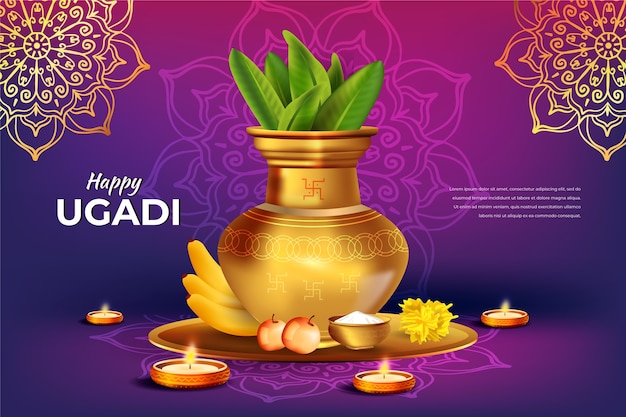 Free vector realistic happy ugadi festival theme