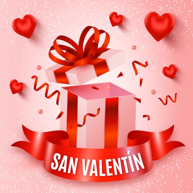 Vettore gratuito illustrazione realistica di san valentino felice in spagnolo