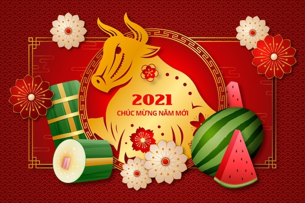 Realistic happy vietnamese new year 2021