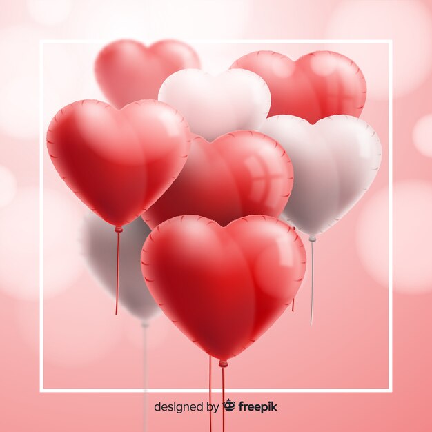 Realistic heart balloons background