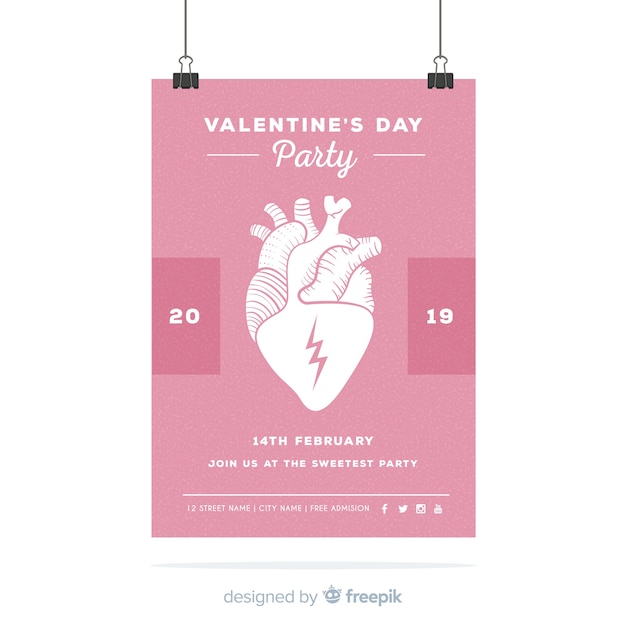 Realistic heart valentine party poster