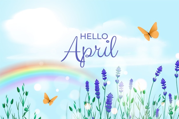 Realistic hello april banner and background