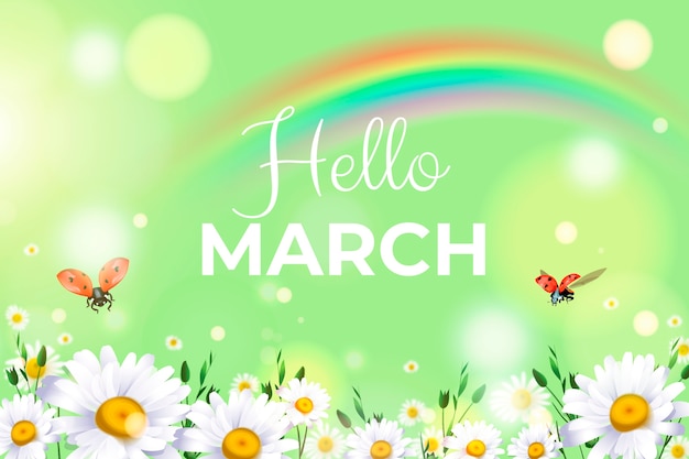 Realistic hello march banner and background