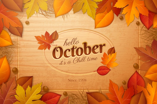 Free vector realistic hello october background for autumn celebration