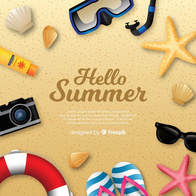 Realistic hello summer background