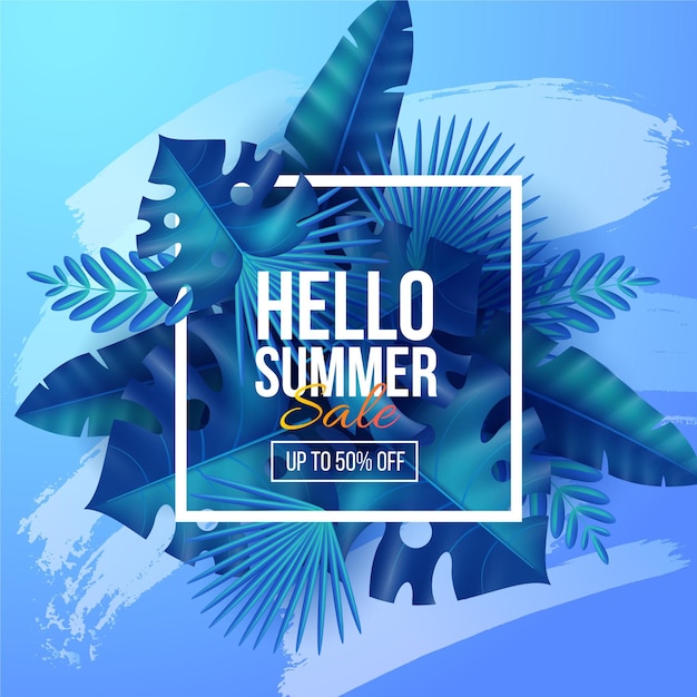 Realistic hello summer sale banner