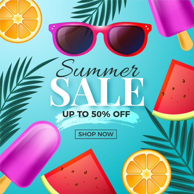 Free vector realistic hello summer sale concept