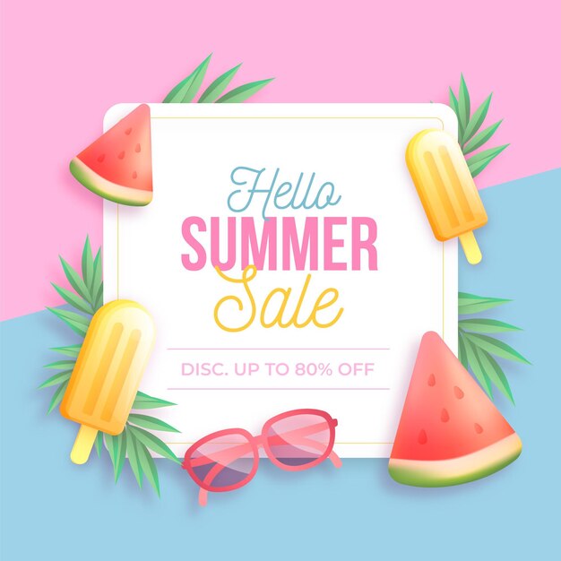 Realistic hello summer sale illustration