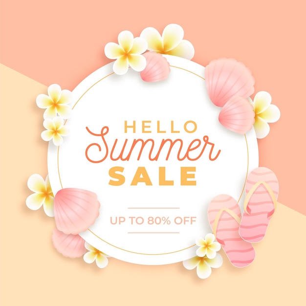 Realistic hello summer sale illustration