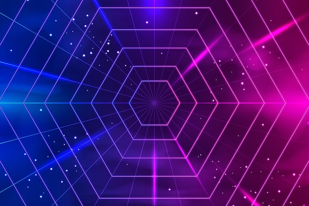 Realistic hexagons neon lights background