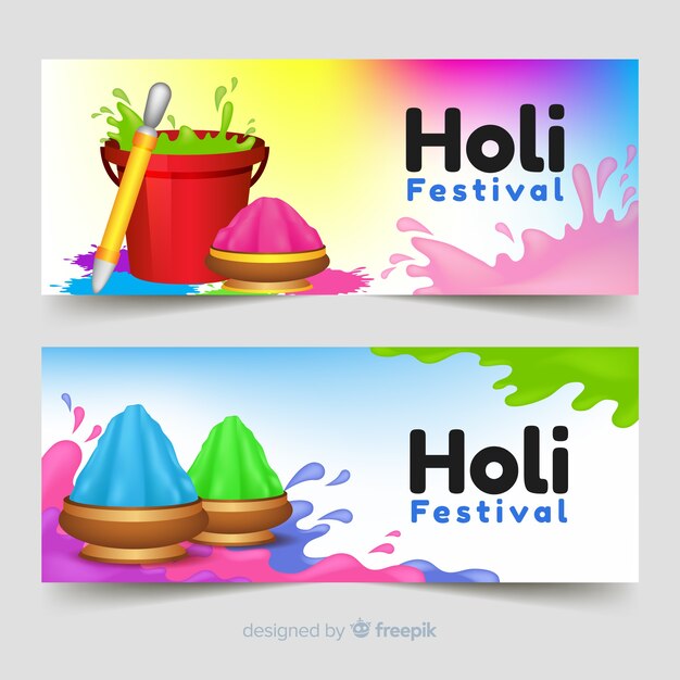 Vettore gratuito banner di holi festival realistico