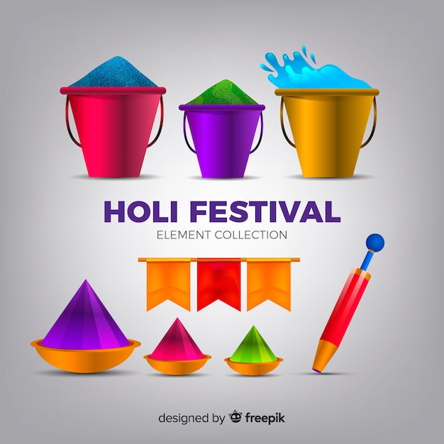 Vettore gratuito collezione di elementi realistici di holi festival