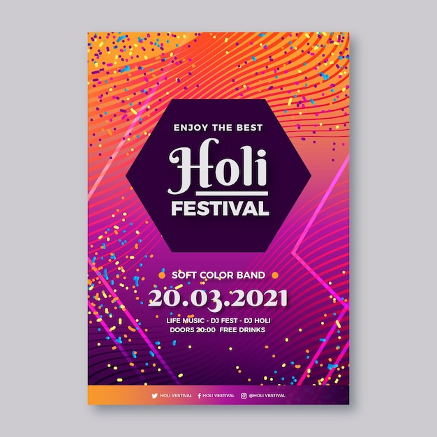 Реалистичный шаблон вертикального плаката фестиваля холи