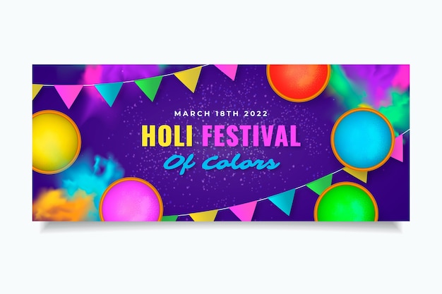 Vettore gratuito banner orizzontale holi realistico