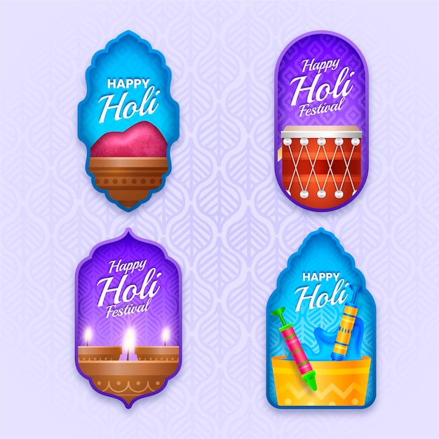 Realistic holi labels collection