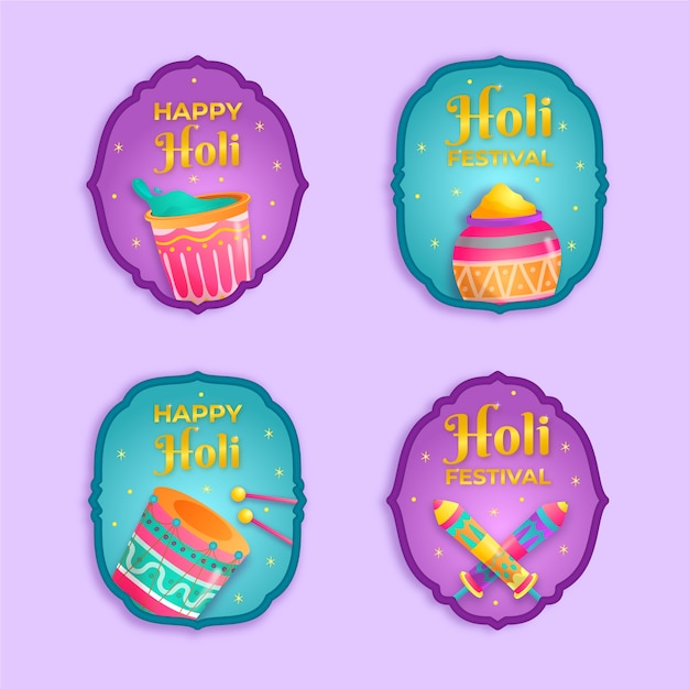 Free vector realistic holi labels collection