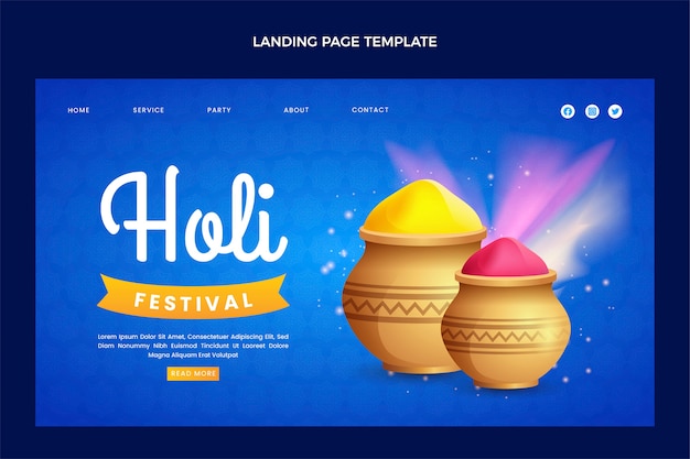 Realistic holi landing page template