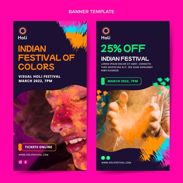 Realistic holi vertical banners set