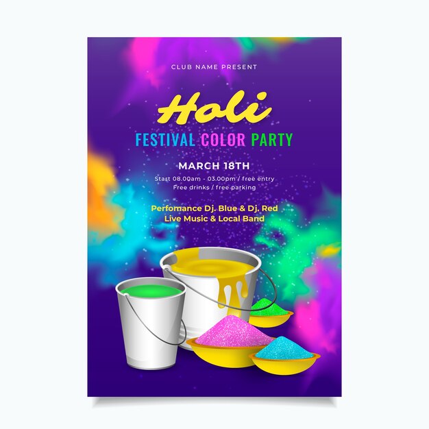 Realistic holi vertical flyer template