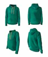 Free vector realistic hoodies and hooded sweatshirts mockup set in green color isolated vector illustration