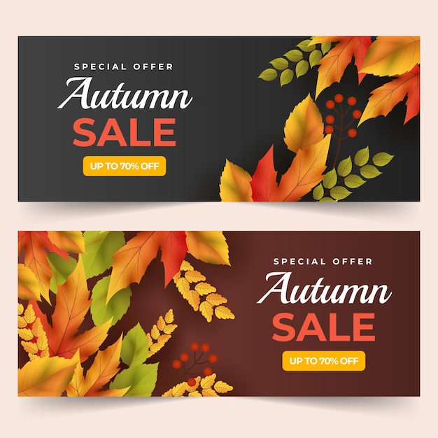 Free vector realistic horizontal autumn sale banners set