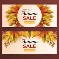 Free vector realistic horizontal autumn sale banners set