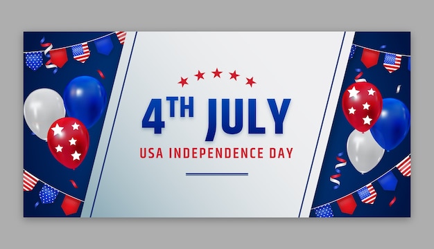 Realistic horizontal banner template for american 4th of july celebration